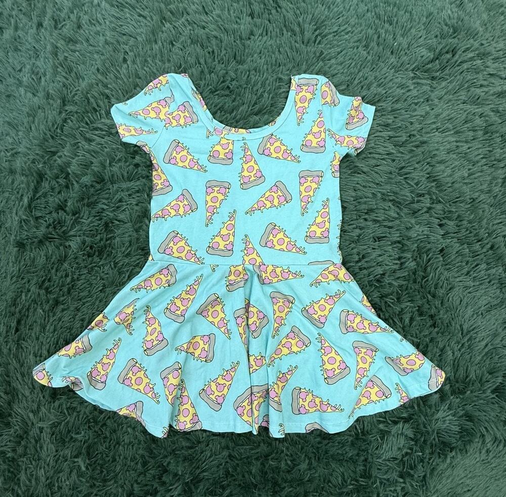WILD RICH KIDS Girls 11/12 Skater Dress Light Blue Pizza Mickey Mouse Print